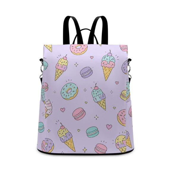 BCIIG Cute Donut Ice Cream Macaron Purple Background Seamless Pattern Anti Theft Backpack, Purse for Women, Secure Back Zipper, Multi-Purpose Rucksack Backpack With Adjustable Strap, Womens Travel Ba
