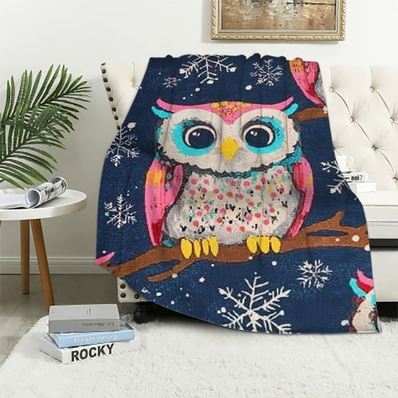BCIIG Cute Flat Owl Blanket Gifts for Women for Living Room Bedding Couch Soft Warm Lightweight Cozy Throw Doodle Birds Sitting on Berries Blankets Farmhouse Decor   All Seasons 60x80in