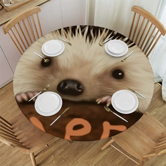 BCIIG Cute Hedgehog Round Tablecloth, Stain-Resistant & Washable, Ideal for Indoor and Outdoor Dining, 100% Polyester Fiber, Outdoor Picnic Camping and Indoor Kitchen Dining Party 42"-46