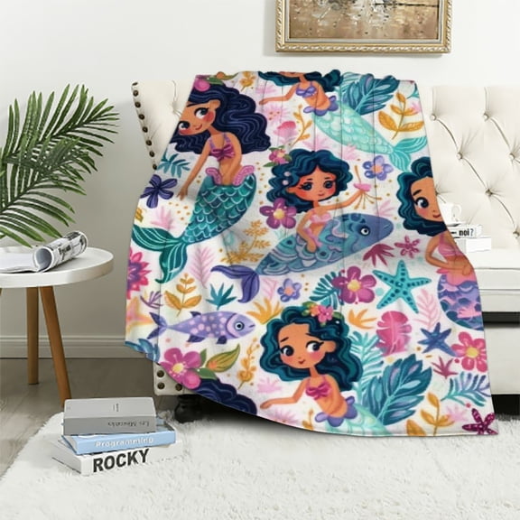 BCIIG Cute Mermaid Blanket Gifts for Girls Women Soft Warm Lightweight Cozy Mermaid Throw Blankets for Bed Living Room Sofa Couch Mermaid Decor  40x50in