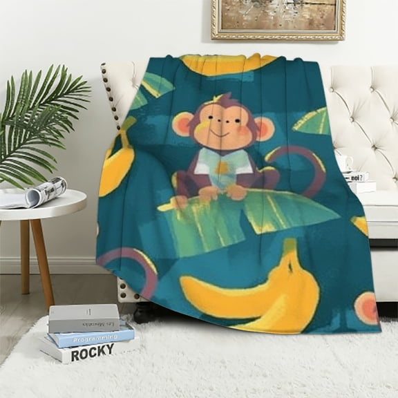 BCIIG Cute Monkey and Banana Blanket Gifts for Adults or Kids for Living Room Bedding Couch Soft Lightweight Warm Cozy Green Funny Animal Throw Blankets Birthday Decor  All Seasons 60x80in