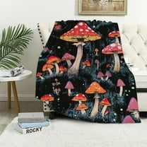 BCIIG Cute Mushroom Throw Blanket Gift for Kids Adults Red Mushroom Print Blanket Ultra Soft Cozy Flannel Black Blanket Warm Plush Fuzzy Blanket for Couch Bed Living Room Dorm Chair Decor 40x50in