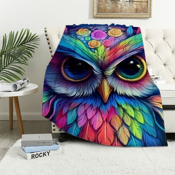 BCIIG Cute Owl Blanket, Soft Fuzzy Lightweight Animal Colorful Flannel Throw Blanket Perfect for Couch, Bed, Travel & Outdoor Use, Warm Fluffy Cozy Decor Blankets for Women Girls 40x50in