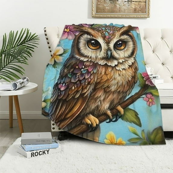 BCIIG Cute Owl Throw Blanket - Soft Plush, Lightweight, Warm, Fuzzy Anti-Pilling Flannel Blanket for Couch, Bedroom, Travel, Bed - Perfect Comfy Gift for Kids and Adults 50x60in