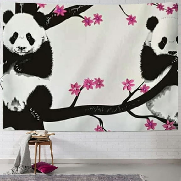 BCIIG Cute Panda Tapestry Small ,Pink Blossoms Tapestry Wall Hanging For Kids Girls Teens Kawaii Bedroom Black White Animal Big Cats Tapestries Japanese-style Floral Wall Tapestry 40x30inch