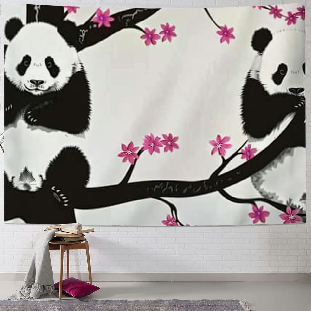BCIIG Cute Panda Tapestry Small ,Pink Blossoms Tapestry Wall Hanging