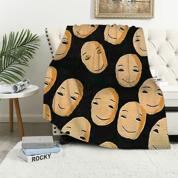 BCIIG Cute Potato Kawaii Black Blanket Gifts Warm Cozy Soft Funny Print Throw for Bed Couch Sofa Small for Kid 50x60in
