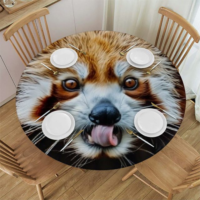BCIIG Cute Red Panda Round Tablecloth Stain Resistant, Washable
