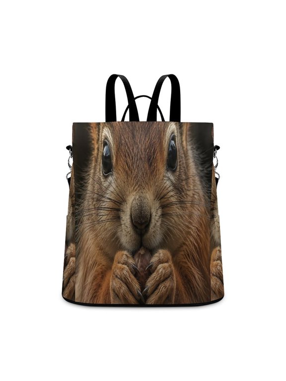 Cute Red Squirrel With Nut Wildlife Animal Art Print Anti Theft Backpack, Purse for Women, Secure Back Zipper, Multi-Purpose Rucksack Backpack With Adjustable Strap, Womens Travel Backpack, Lig