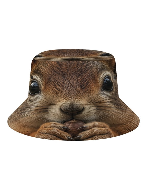 Cute Red Squirrel With Nut Wildlife Animal Art Print Bucket Hat, Soft, Printed, Packable Fisherman Sun Hat for Beach Travel Hiking Vacation, Sun Hat for Women Men, One Size