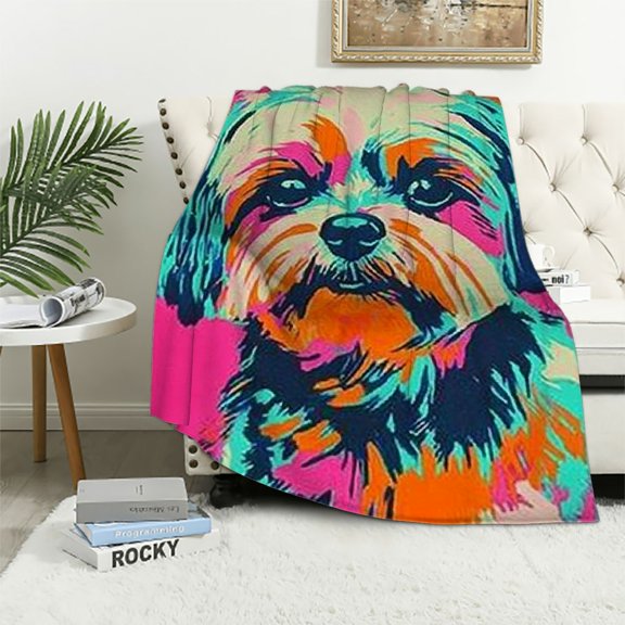 BCIIG Cute Shih Tzu Dog Blanket - Soft Lightweight Cozy Flannel Throw Blanket for Adults Kids Women, Warm Fuzzy Blankets for Couch, Bed, Travel, Home Decor, Living Room   60x80in