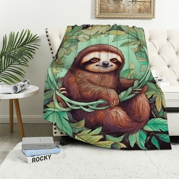 BCIIG Cute Sloth Blanket Gifts for Kids Adults Soft Warm Lightweight Cozy Funny Sloths Animal and Leaf Throw Blankets for Bed Living Room Sofa Couch Birthday Decor   40x50in