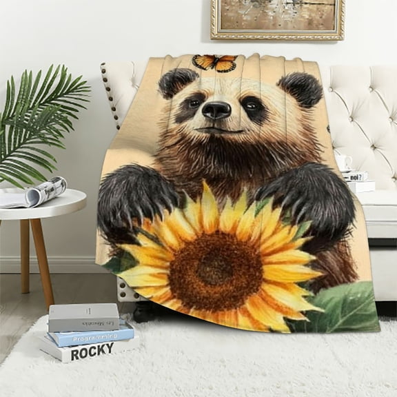 BCIIG   Cute Sloth Plush Blanket Sunflower Sloth Sherpa Blanket for Kids Boys Girls Butterfly   Throw Blanket Botanical Floral Fuzzy Blanket for Sofa Bed Couch,Throw   50x60in