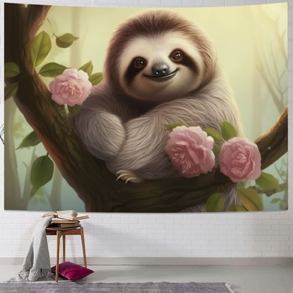 BCIIG Cute Sloth Tapestry Wall Hanging Wall Tapestries Decorative Wall Art Aesthetic Tapestry Curtain Home Decoration Tapestry for Bedroom Dorm Living Room Backdrop 50x40inch