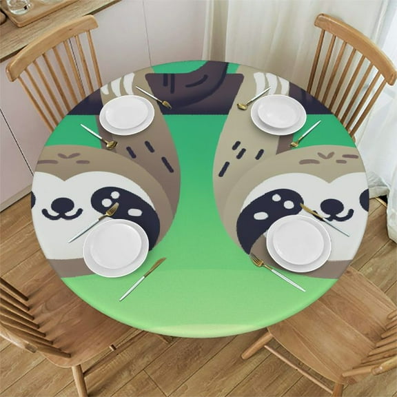 BCIIG Cute Sloths Round Tablecloth Stain Resistant & Washable for Indoor Outdoor Dining Kitchen Parties - 100% Polyester Fiber 54-58