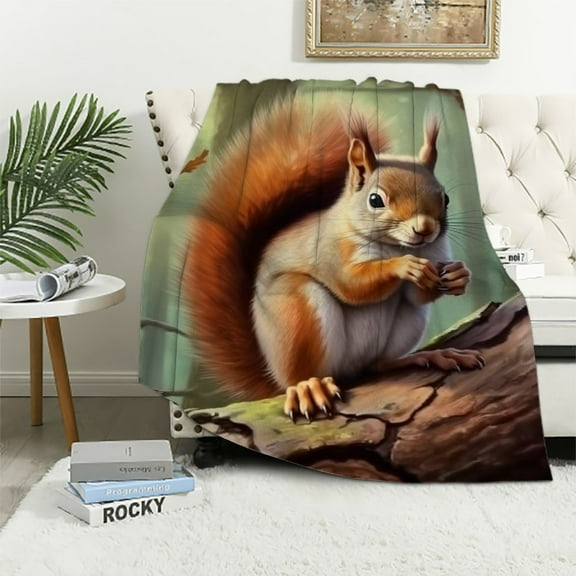 BCIIG Cute Squirrel Blanket, Soft Fuzzy Lightweight Animal Flannel Throw Blanket Perfect for Couch, Bed, Travel &amp; Outdoor Use, Warm Fluffy Cozy Decor Blankets for Adults Kids Boys Girls   40x50in