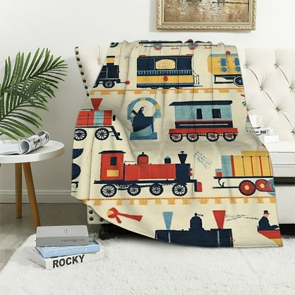 BCIIG Cute Vintage Train Blanket,Funny Cartoon Car Throw Blankets,Gifts for Kids Boys, Lightweight Soft,for Sofa Couch Bed Room Travel,Modern Birthday Decor 40x50in