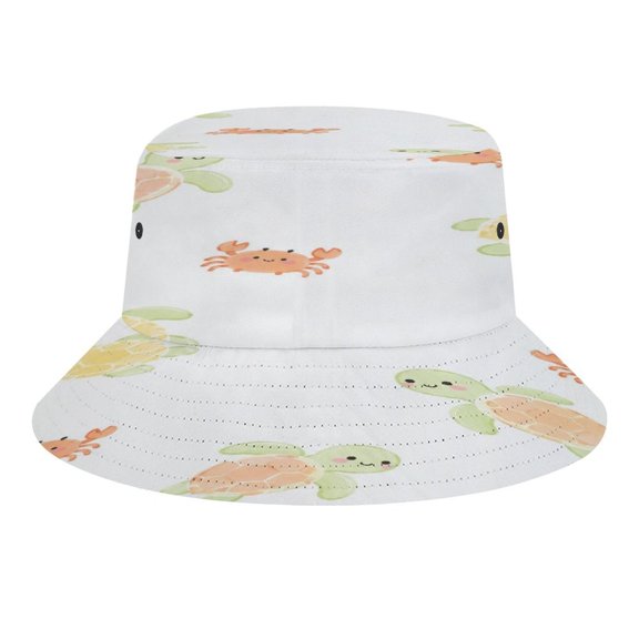 BCIIG Cute Watercolor Sea Turtle Crab White Background Kids Seamless Pattern Bucket Hat, Soft, Printed, Packable Fisherman Sun Hat for Beach Travel Hiking Vacation, Sun Hat for Women Men, One Size