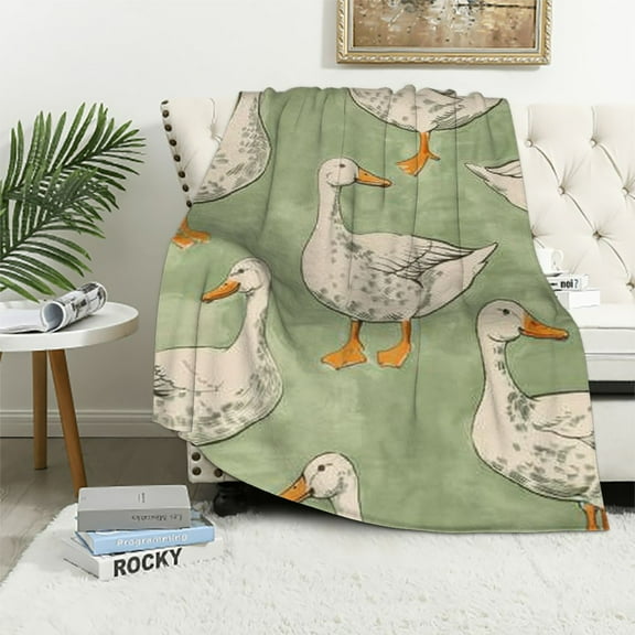 BCIIG Cute White Duck Blanket Gifts for Adults Kids Girls Boys Soft Warm Lightweight Cozy Flannel Animal Duck Pattern Throw Blankets for Bed Sofa Couch Living Room Decor   40x50in