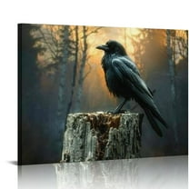 BCIIG Dark Academia Decor Moody Halloween  Raven Wall Art Black Crow Canvas Print  Wall Decor Aesthetic Picture 20x16in