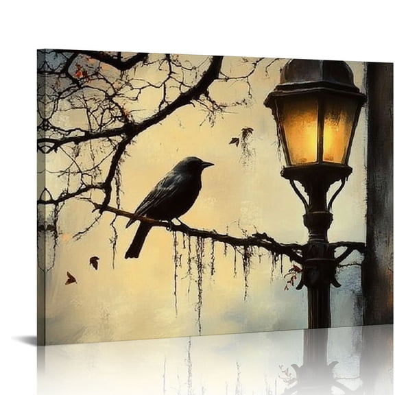 BCIIG Dark Raven Print Wall Art  Crow Aesthetic Paintings Vintage Lighted Raven Pictures Spooky Halloween Prints Black Crow Wall Art Dark Academia Crow  Vintage Animal Prints  16x12in