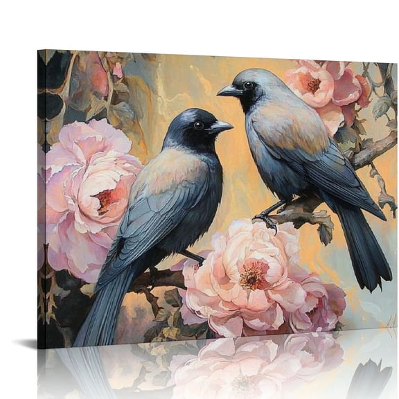 BCIIG Dark Raven Print Wall Art Raven Artwork For Wall Dark Academia Painting  Raven Wall Art Floral Black Crow Picture Floral Vintage Crow Prints  16x12in