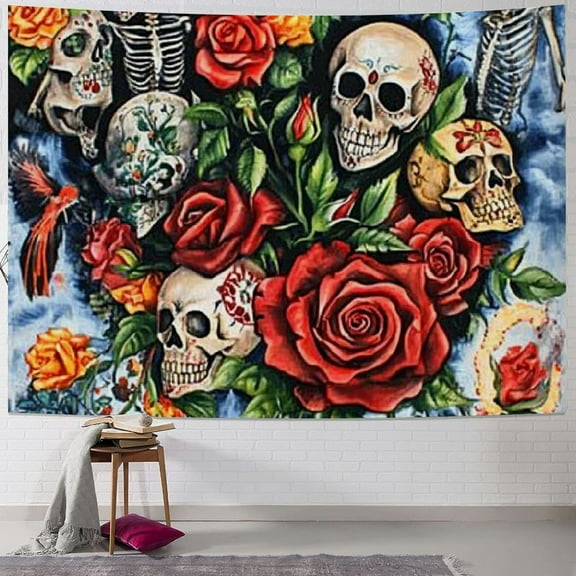 BCIIG Day of Dead Tapestry Rose Skull Tapestry Mexican Tapestries for Bedroom Living Room Apartment Dorm Decorations Wall Art Decor Tapestry 40x30inch