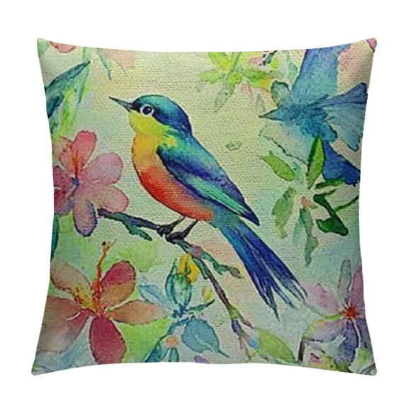 BCIIG Decorative Throw Pillow Cases Bird Flower Watercolor Square Cushion Covers Pillowcase for Couch Sofa Bed 12x12in