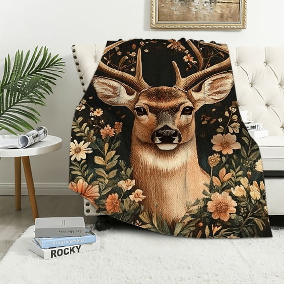 BCIIG Deer Blanket Vintage Forest Sika Deer Elk Decor Throw Blanket Comfy Plush Flannel Warm Soft Fluffy Fuzzy Winter Blanket Reindeer Gifts for Girls Boys Women Teens for Bed Sofa Couch 40x50in