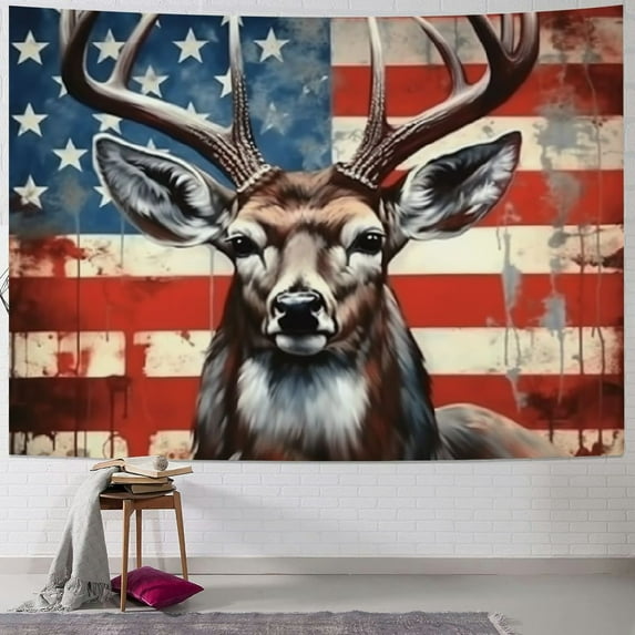 BCIIG Deer Camo American Flag Hunting Vintage Tapestry Wall Hanging Aesthetic Decor Tapestries For Home Bedroom Living Room Dorm 40x60inch