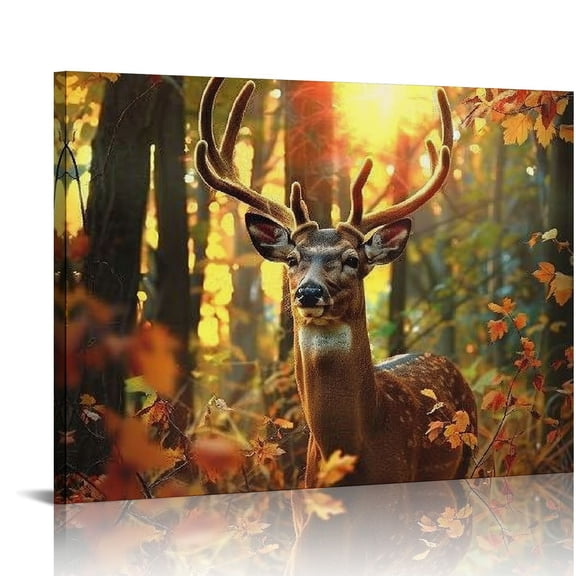 BCIIG Deer Canvas Wall Art Fall Pictures Wall Decor Wildlife Animal Canvas Prints Pictures Autumn Forest Landscape Posters Woodland Elk Painting Artwork for Living Room Kitchen Home