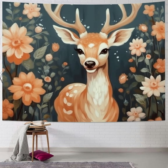BCIIG Deer Flower Tapestry Aesthetic Wall Tapestries for Bedroom Wall Hanging Art Wall Tapestry for Living Room Dorm Backdrop Home Decoration 50x40inch