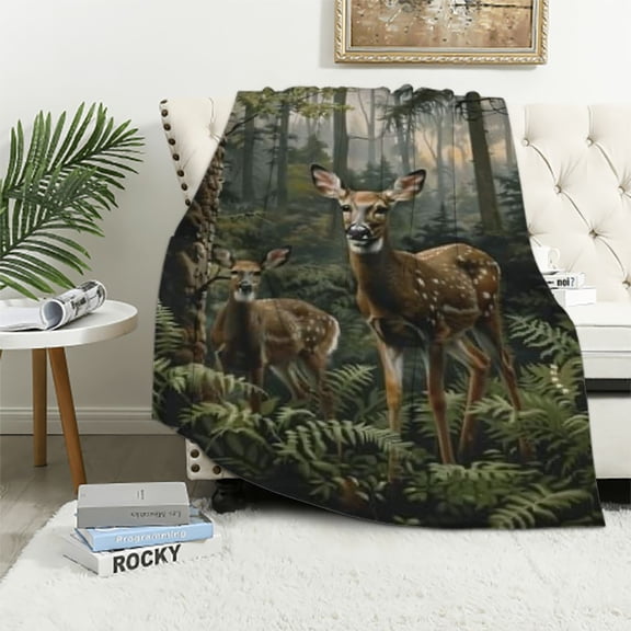 BCIIG Deer Forest Animals Warm Lightweight Blanket Soft Fleece Throw Blanket for All Seasons, Living Room Sofa Decor Cow Gifts Blanket 40x50in