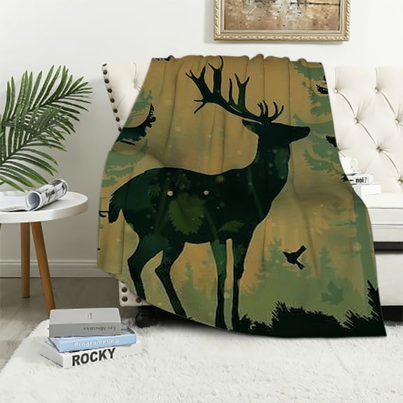 BCIIG Deer Forest Bird Warm Lightweight Blanket Soft Fleece Throw Blanket Living Rooms Sofa Decor Cow Gifts Blanket All Seasons Plush Blankets 40x50in