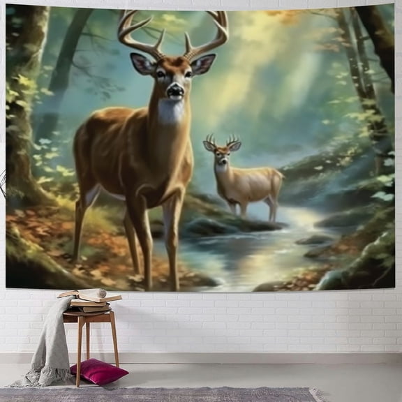 BCIIG Deer Forest Stream Tapestry Wall Hanging Unique Style Graphic Tapestries Home Wall Decor Art for Living Room Bedroom Apartment Farmhouse Dorm 50x40inch