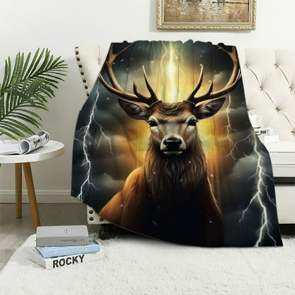 BCIIG  Deer Gifts Blanket, Cool Black Gold Fire Lightning Deer Blankets, Deer Gifts for Men Women Kids, Funny Deer Hunting Gifts, Gifts for Hunters, Deer Lover Gifts Deer, Hunter 40x50in