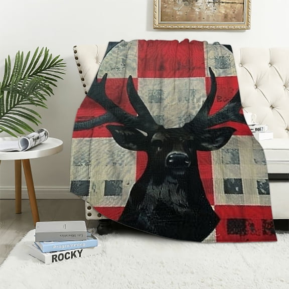 BCIIG Deer Head Warm Lightweight Blanket Soft Fleece Blankets Throw Blanket for All Seasons 40x50in