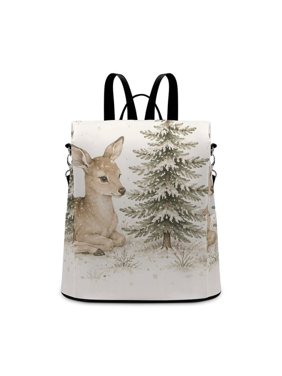 Deer Pair Neutral Winter Woodland Sketch Anti Theft Backpack, Purse for Women, Secure Back Zipper, Multi-Purpose Rucksack Backpack With Adjustable Strap, Womens Travel Backpack, Lightweight Cas
