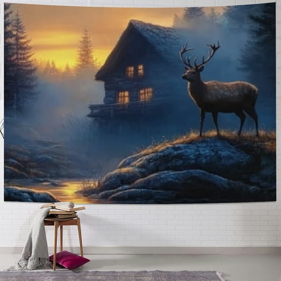 BCIIG Deer Rock House Tapestry Wall Hanging Unique Style Graphic Tapestries Home Wall Decor Art for Living Room Bedroom Apartment Farmhouse Dorm 40x30inch