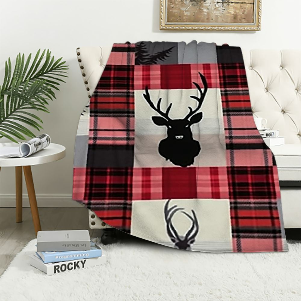 Belperan Wolf Bear Deer Throw Blanket - 50x60 Inch Reversible Plaid Blanket, Microfiber & Flannel, Rustic Cabin Decor For Couch & Bed - View #2