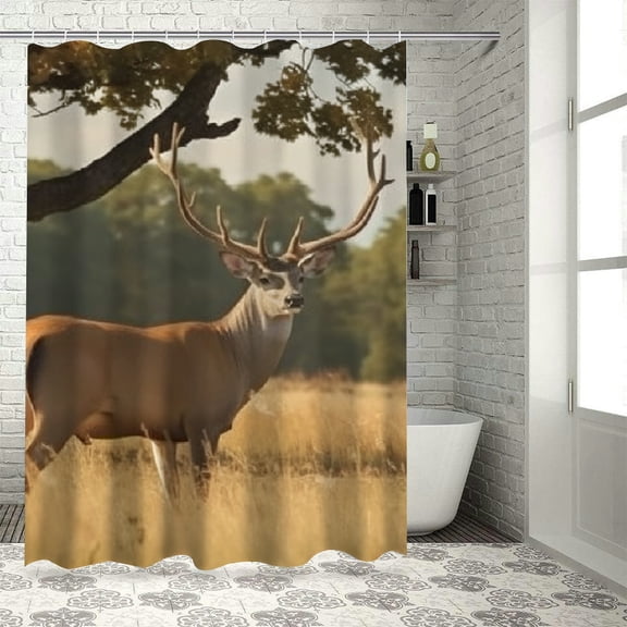 BCIIG Deer Trees Field Bathroom Shower Curtain Set with Hooks 60"x72