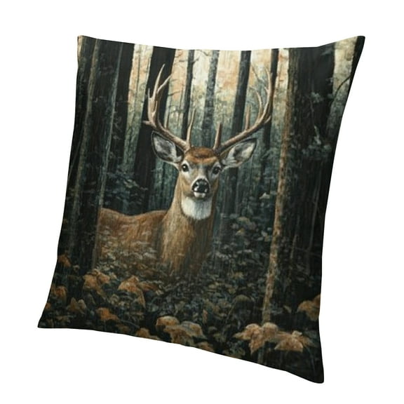BCIIG Deer Woods Painting Pillow Case, Short Plush Aesthetic Decorative Home Furnishing 12x12in