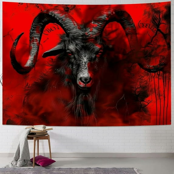 BCIIG  Demon Goat Head Skull Tapestry, Pentagram Tapestry Wall Hanging for Bedroom, Occult Red Gothic Witch Flag Tapestries Poster Blanket College Dorm Home Decor  50x40inch