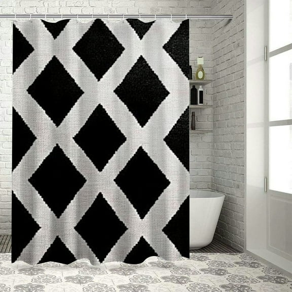 BCIIG Diamond Pattern Bathroom Decor Set with Hooks, Graphic Print Polyester Fabric Shower Curtain, Waterproof Shower Curtain for Bathroom with Hooks 60"x72