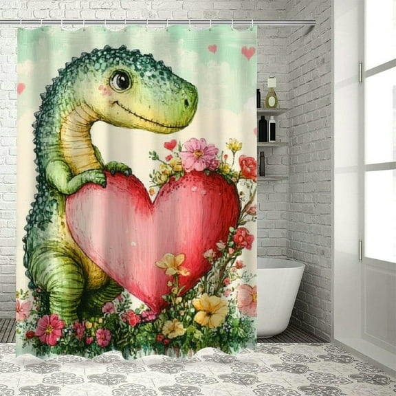 BCIIG Dinosaur Bathroom Shower Curtain Set Polyester With Hooks 36"x72