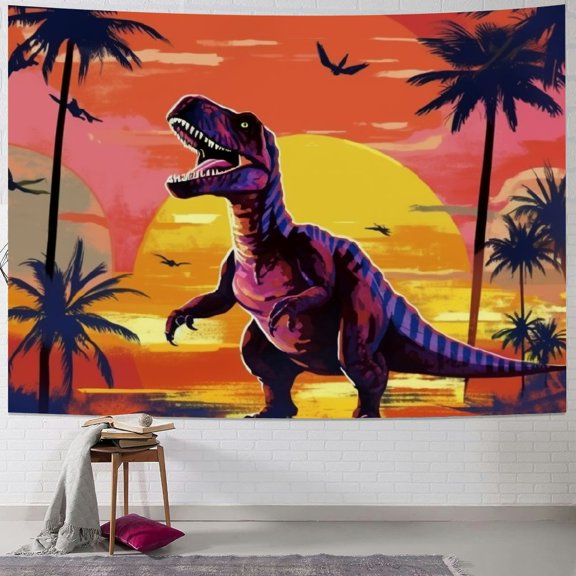 BCIIG Dinosaur Palm Trees Sunset Tapestry Wall Hanging Unique Style for Home Decor Art Living Room Bedroom Apartment Farmhouse Dorm 40x30inch
