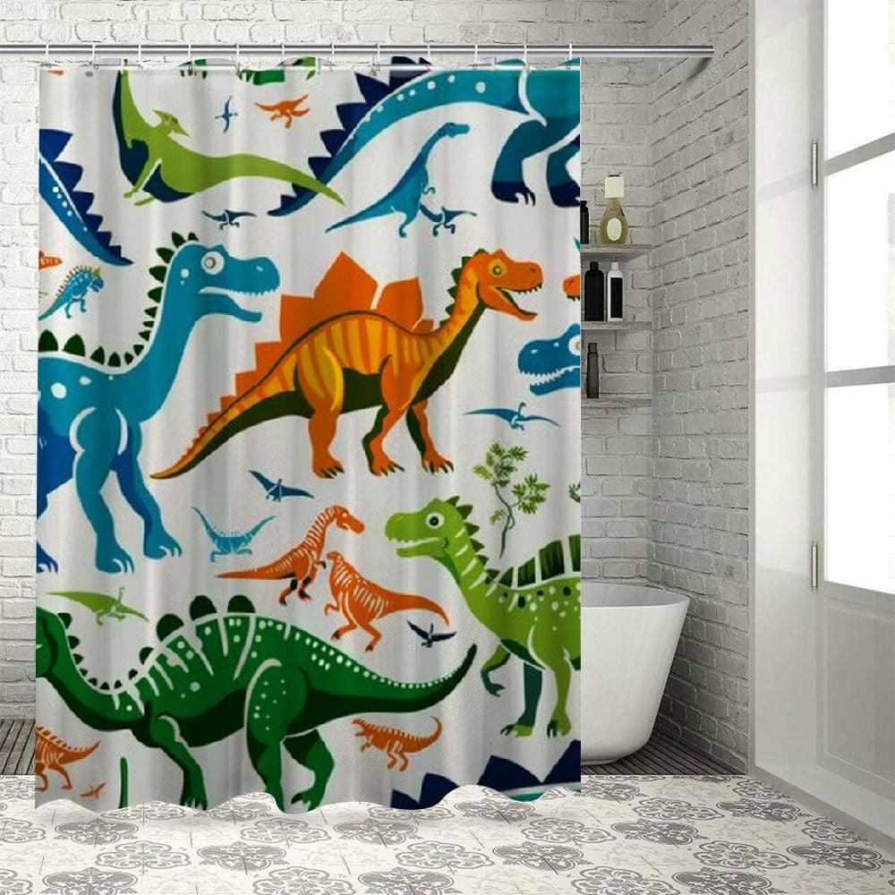 BCIIG Dinosaur Shower Curtain Colorful Kid Cartoon Jurassic Children