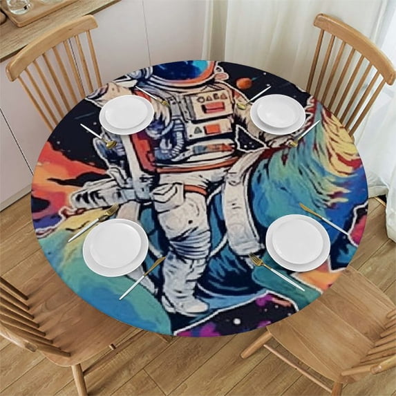 BCIIG Dinosaur Space Horse Outer Space Round Tablecloth Stain Resistant Washable Indoor Outdoor Kitchen Dining Wedding Parties 100% Polyester Fiber 54"-58