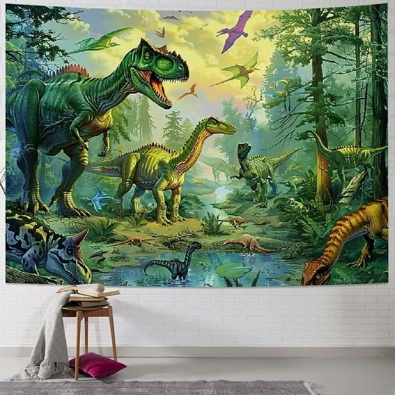 BCIIG  Dinosaur Tapestry Wall Hanging Wild Anicient Animals Wall Tapestry Jurassic Hand Painted Wall Decor for Kids Children Bedroom Living Room Dorm W90 x L71 Painting
