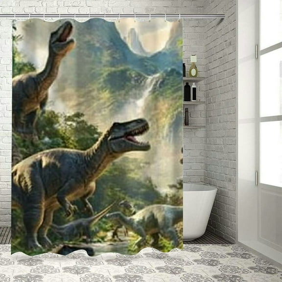 BCIIG Dinosaurs Jungle River Bathroom Shower Curtain Set with Hooks, Colorful Luxury Polyester Cloth Chic Modern Decor 36"x72